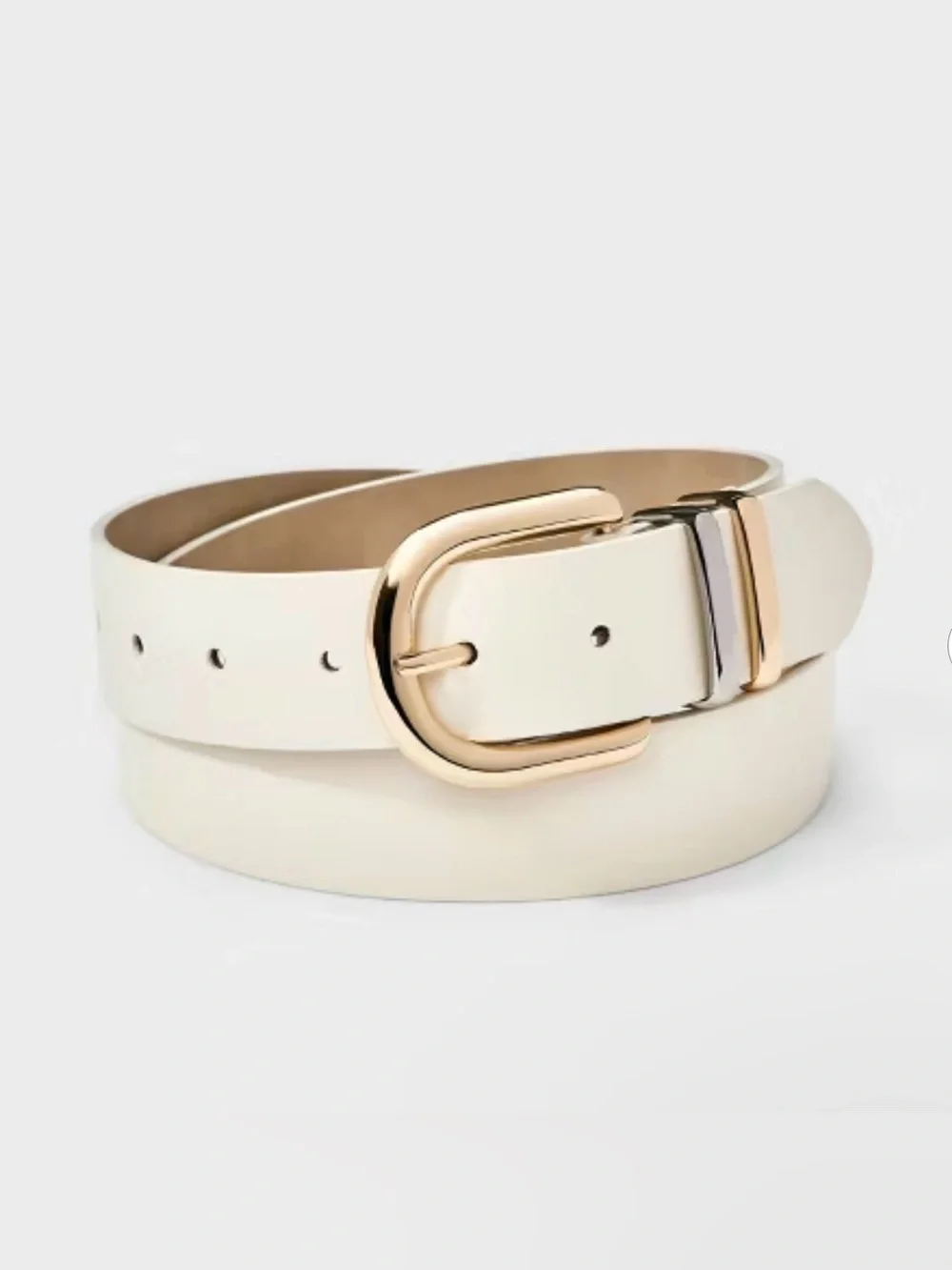 White Faux Leather Belt with Gold/silver Buckle - Women